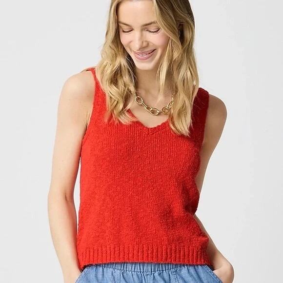 J. Crew Tops - J. Crew Coral Orange Boucle Knit V-neck Sleeveless Beach Sweater Tank